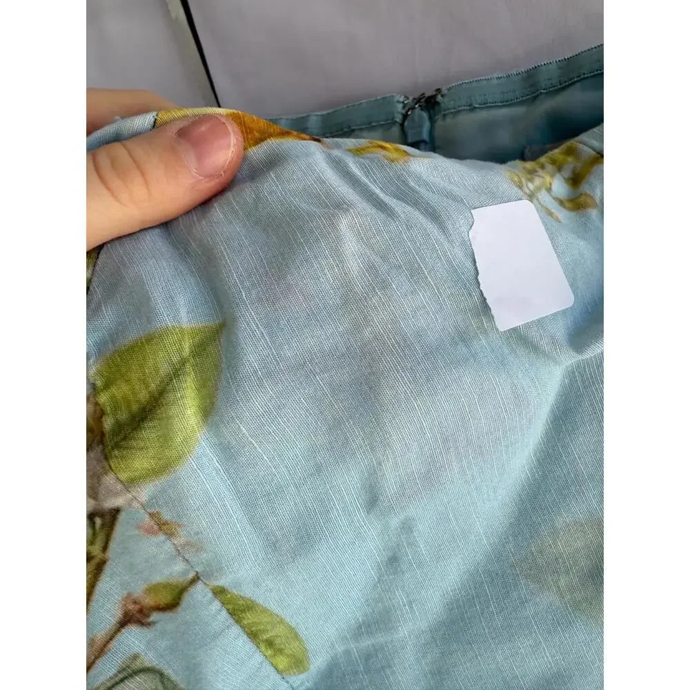 ML Monique Lhuillier Blue Strapless Linen Dress Size 4 with Discoloration - Picture 8 of 8